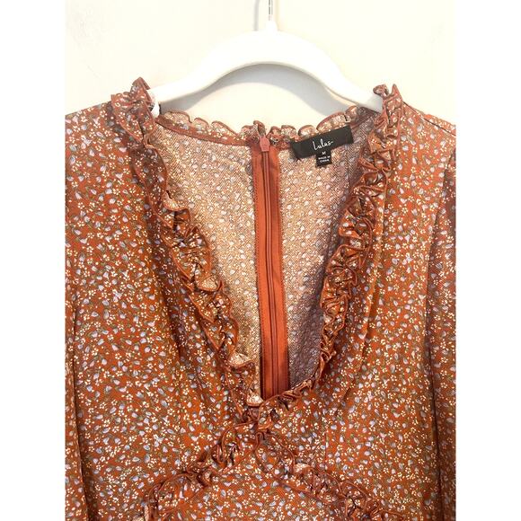 NWT Lulus Admire You Burnt Orange Floral Print Ruffled Long Sleeve Mini Dress M - Picture 7 of 12
